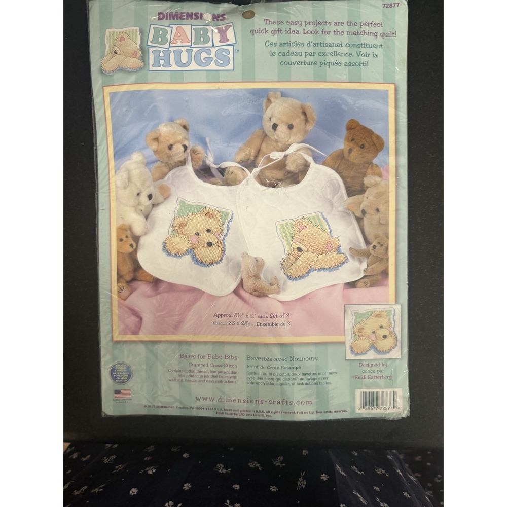 Vintage 2002 Dimensions Bear Buddy Bibs Cross Stitch Kit New Sealed Baby Gift
